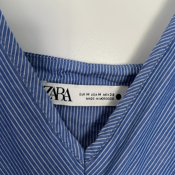 Zara Poplin Pinstripe Blue Midi Dress Pockets Sz M - Picture 10 of 14